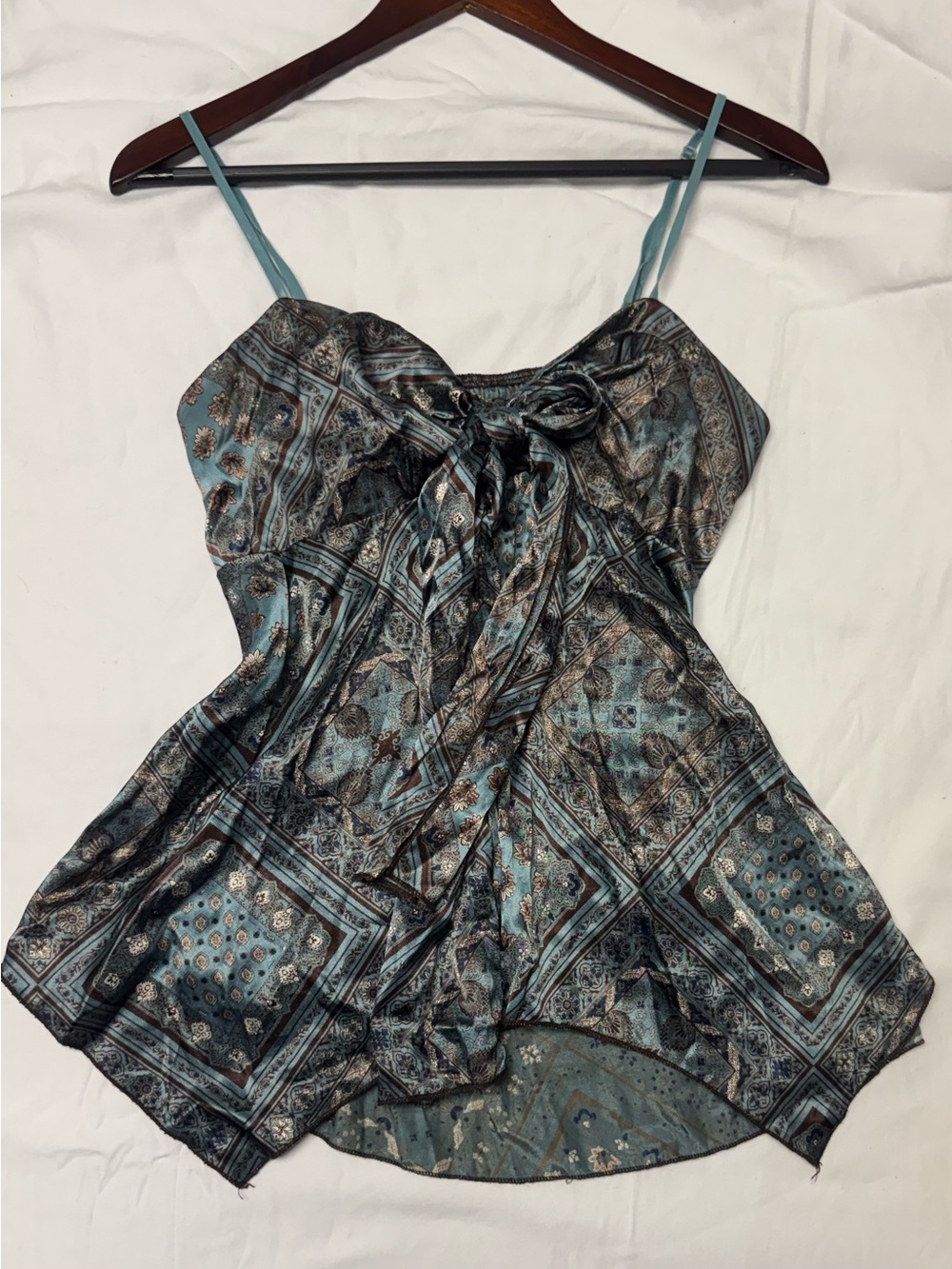 Charlotte Russe Teal and Black Paisley Satin Cami Top